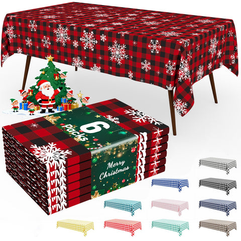 Smiry 54x108 red check disposable tablecloth for easy cleanup after meals.
