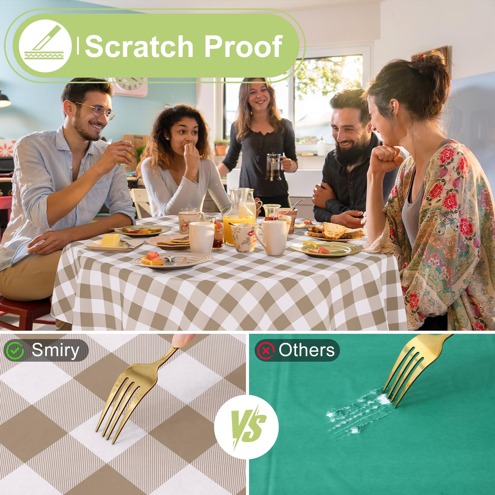 Smiry khaki and white buffalo plaid adds cozy style for picnics.