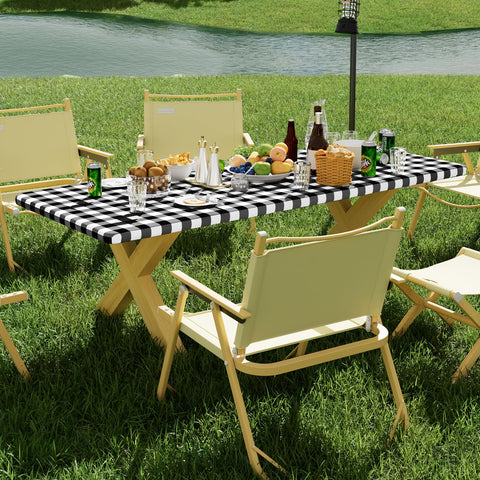 Smiry tablecloth for 6ft rectangle tables enhances outdoor setup.