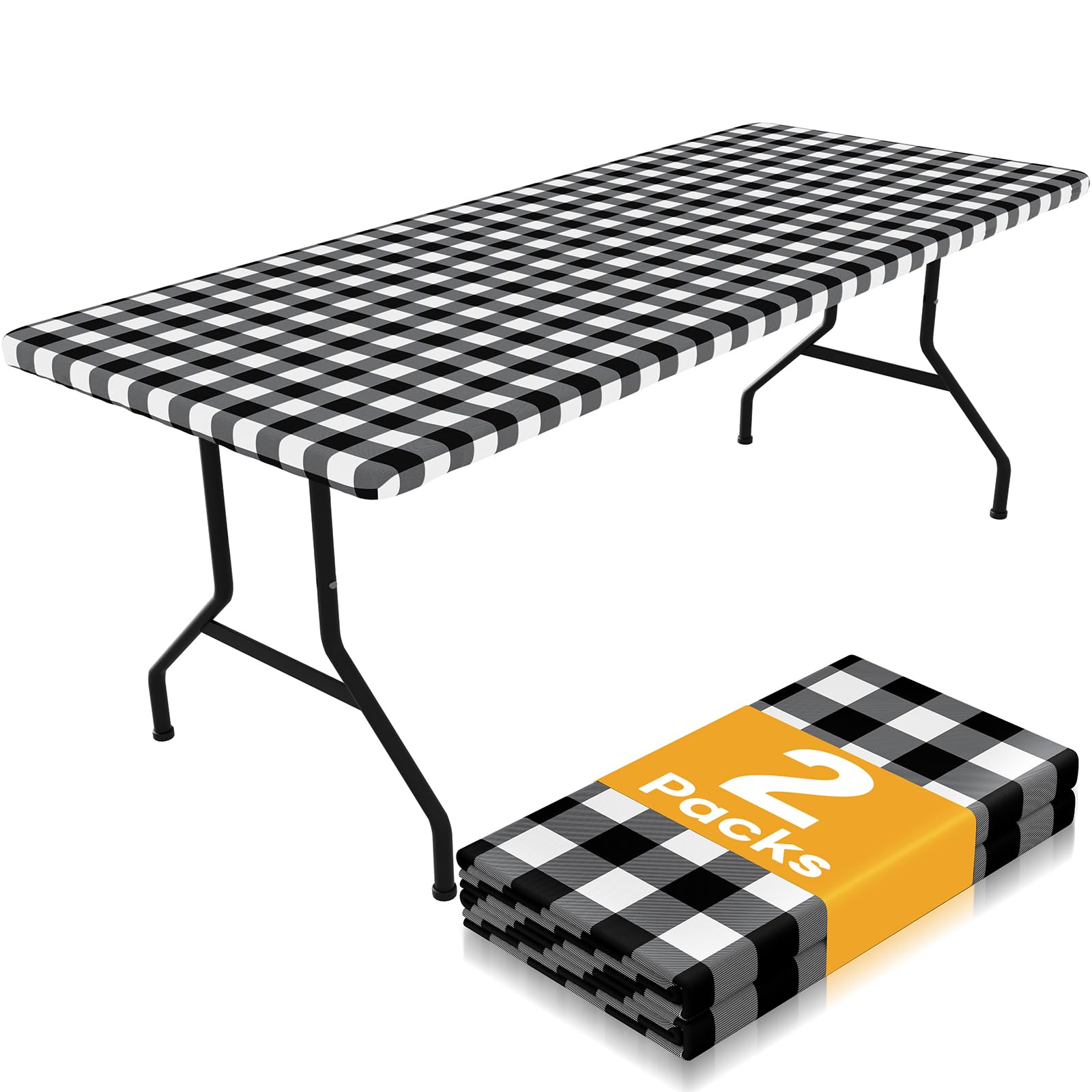 Smiry picnic table cloth 2pack with waterproof elastic edge beads spills on a 6ft table.