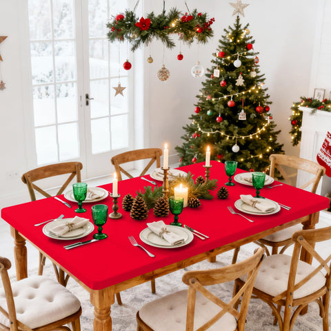 Smiry rectangle tablecloth keeps surfaces protected during busy events.