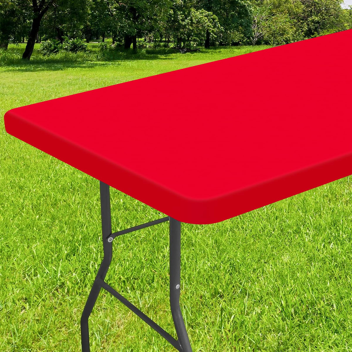 Smiry rectangle tablecloth with wind-proof elastic edge for outdoor stability.