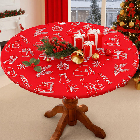 Smiry round spandex tablecloth with elastic edge for a secure, windproof fit.