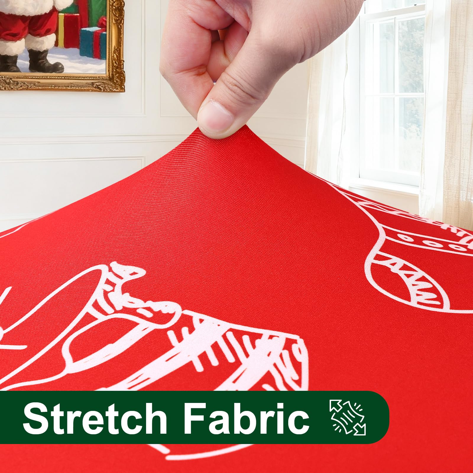 Smiry round spandex tablecloth folded on table demonstrates easy care and reuse.