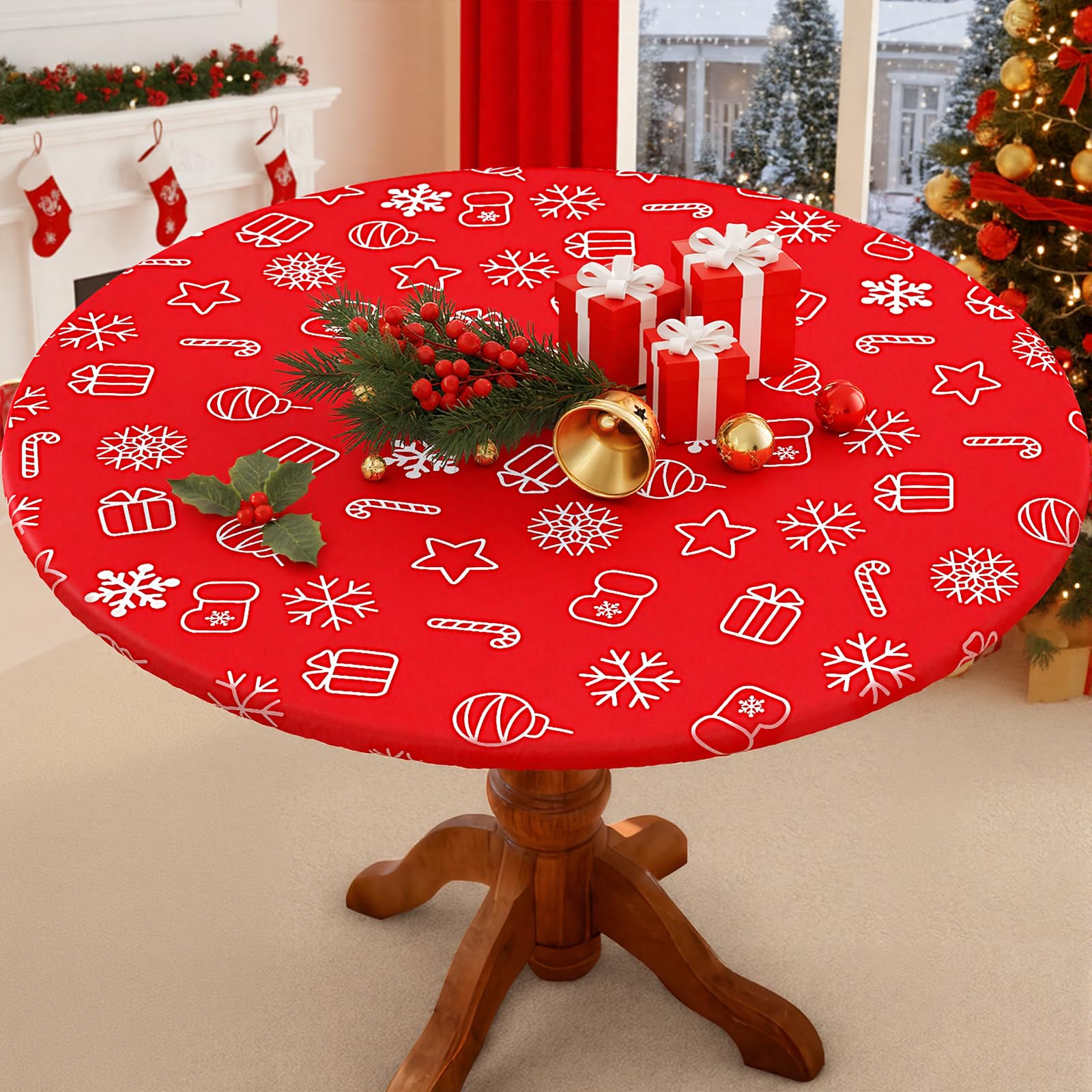 Smiry round spandex tablecloth in grey on a 36-44 inch table for a sleek, protective fit.