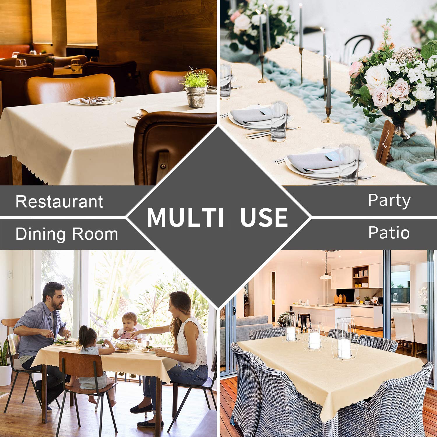 Smiry brown table cover enhances warm dining room ambiance.