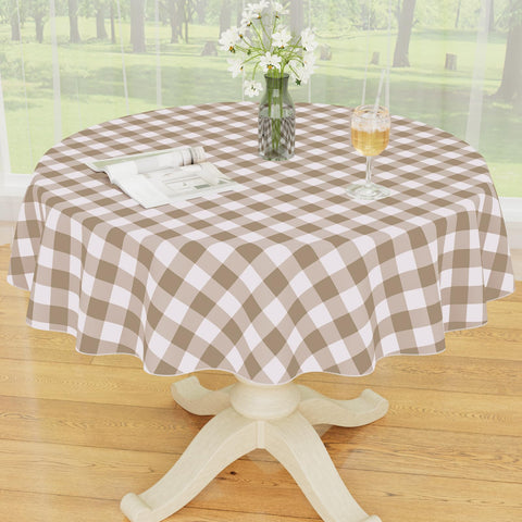 Smiry round table cloth with buffalo plaid pattern, ideal for family dinners and spill protection.