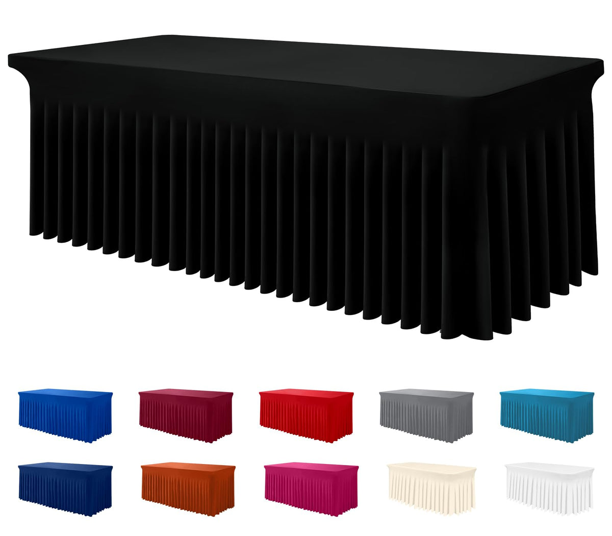 Smiry Spandex tablecloth on a 6ft rectangle table for a clean, professional look.