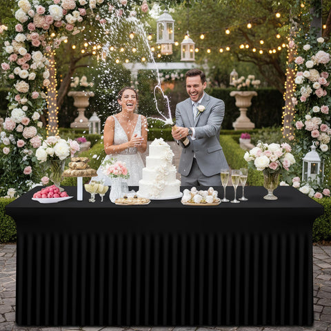 Smiry Spandex wedding banquet setup in black for an elegant event.