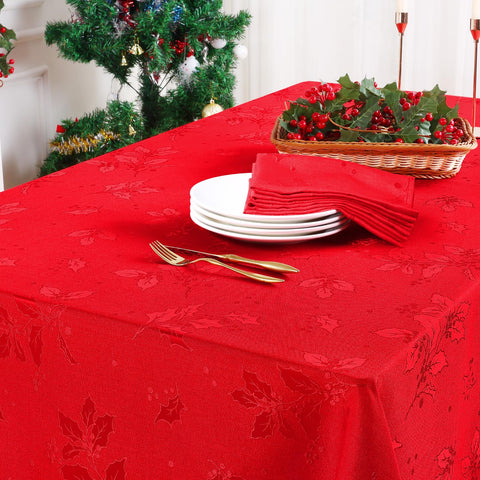 Smiry waterproof damask tablecloth protects surfaces during holiday meals.