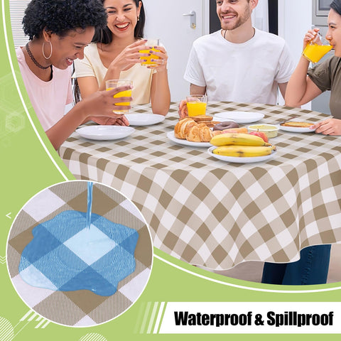 Smiry waterproof vinyl surface protects tabletops from spills during meals.