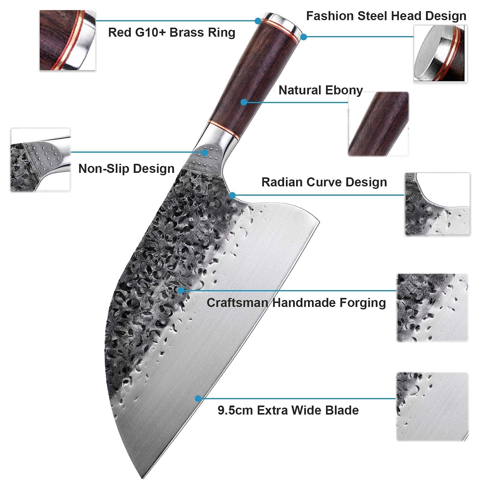 Smith Chu wooden handle ergonomic grip enhances comfort during extended chopping sessions.