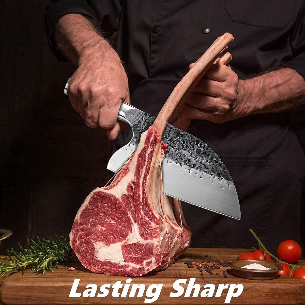 Smith Chu outdoor camping cleaver ideal for BBQs and campfire meals.