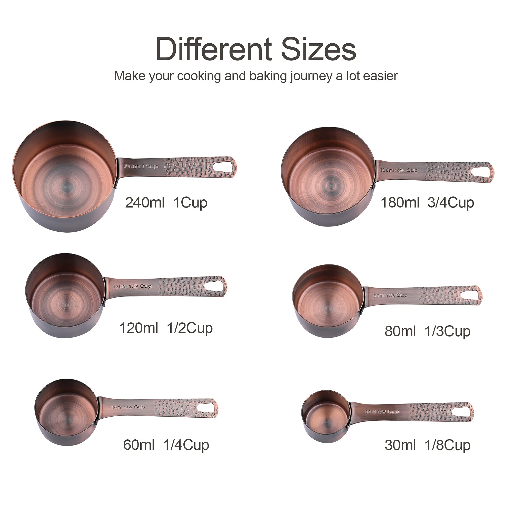 Smithcraft copper cups nesting view demonstrates easy storage.