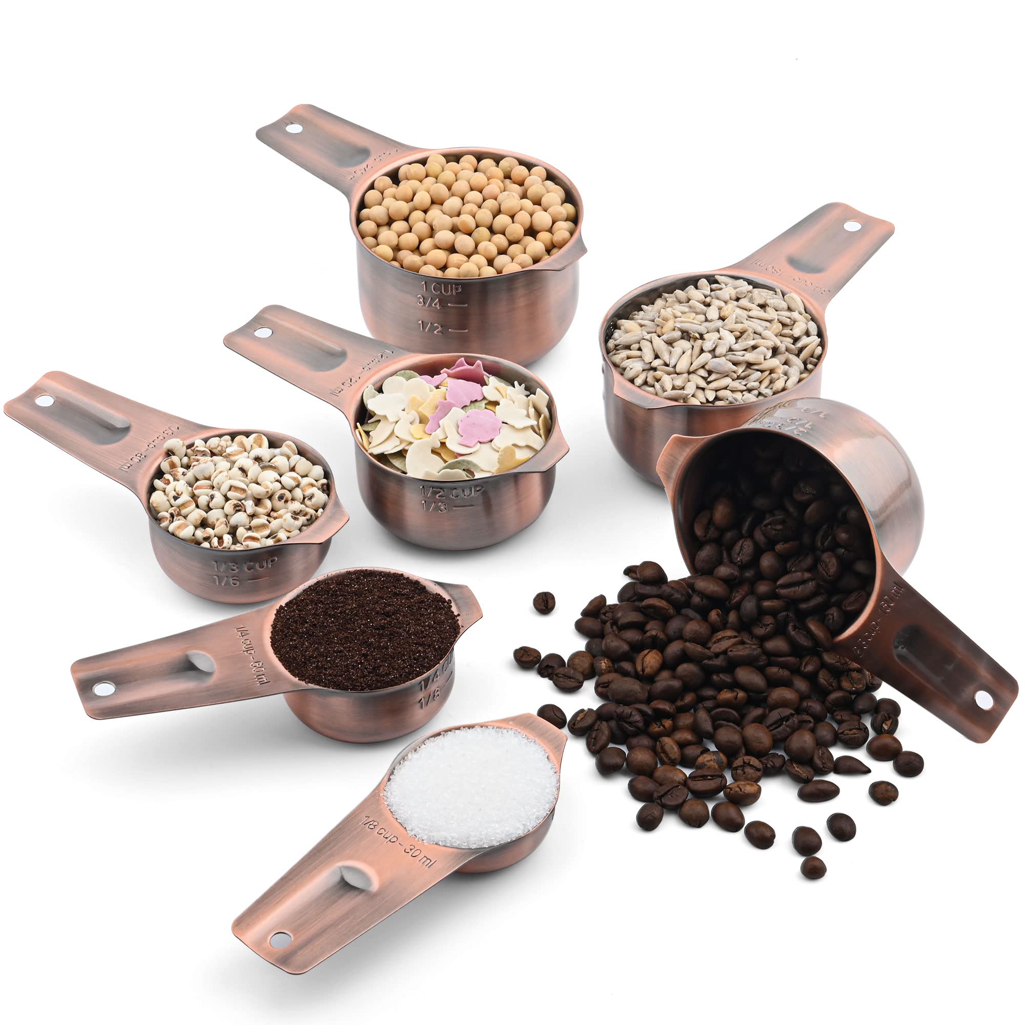 Smithcraft measuring cups highlight engraved markings for accurate US and metric readings.