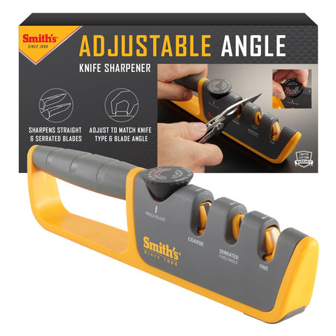 Smith's adjustable-angle knife sharpener dial for precise six-angle edge tuning