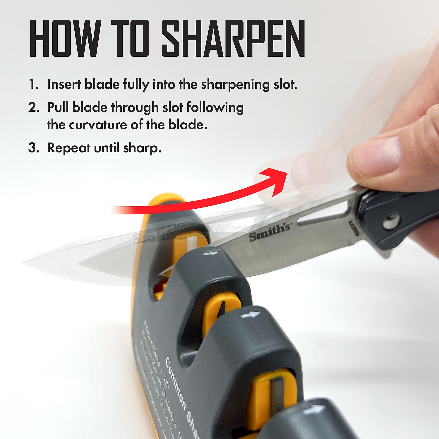 Soft-grip handle provides comfortable control during sharpening