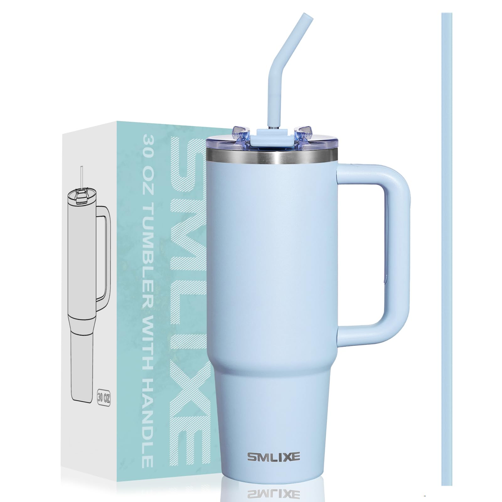 SMLIXE 30 oz tumbler with blue handle for easy travel and grip