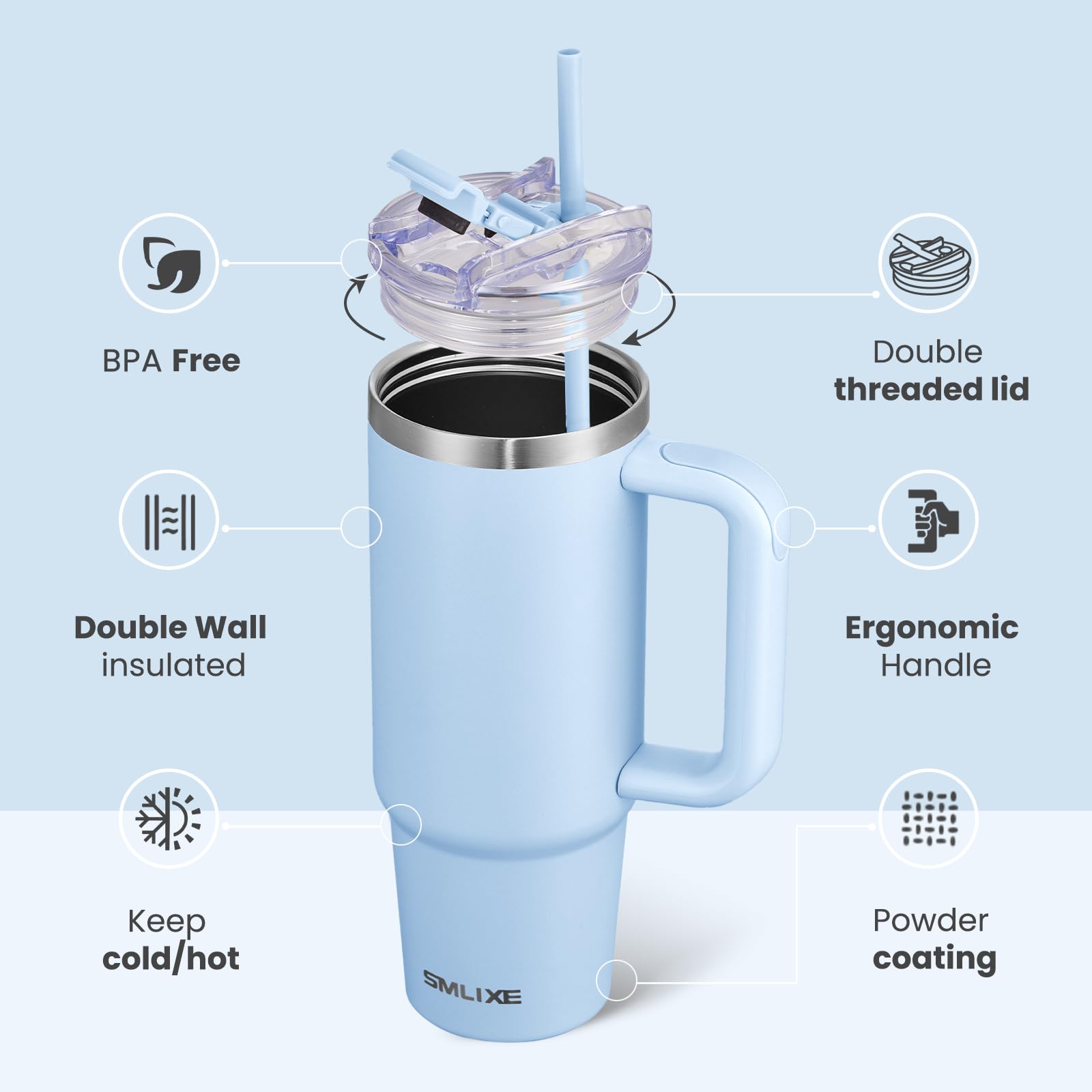 SMLIXE blue tumbler with lid and straw for on-the-go sipping