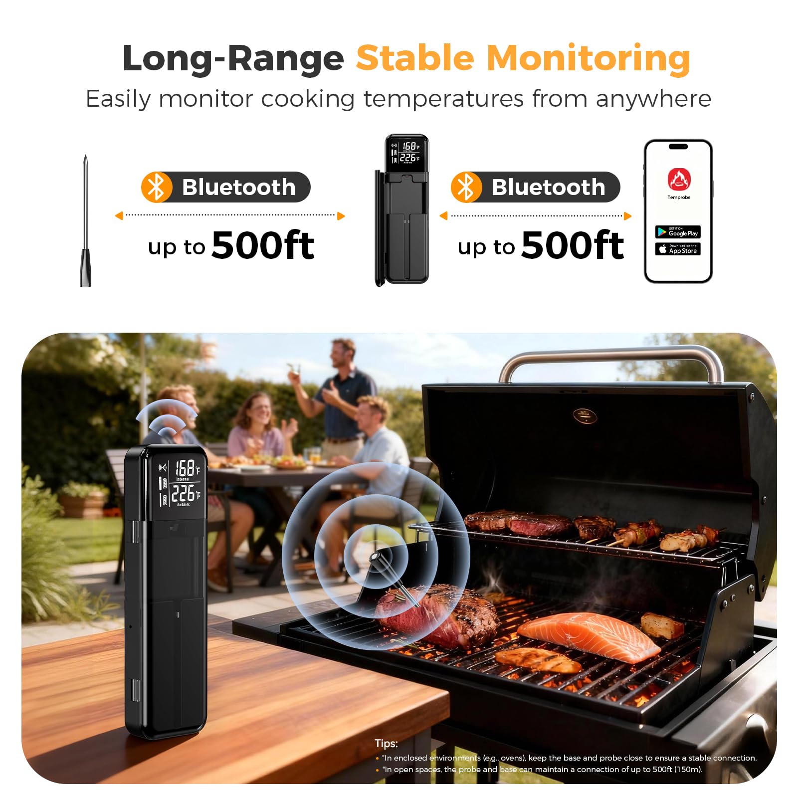 SMNQIUA dual-sensor thermometer with ceramic probe for precise internal and ambient temps