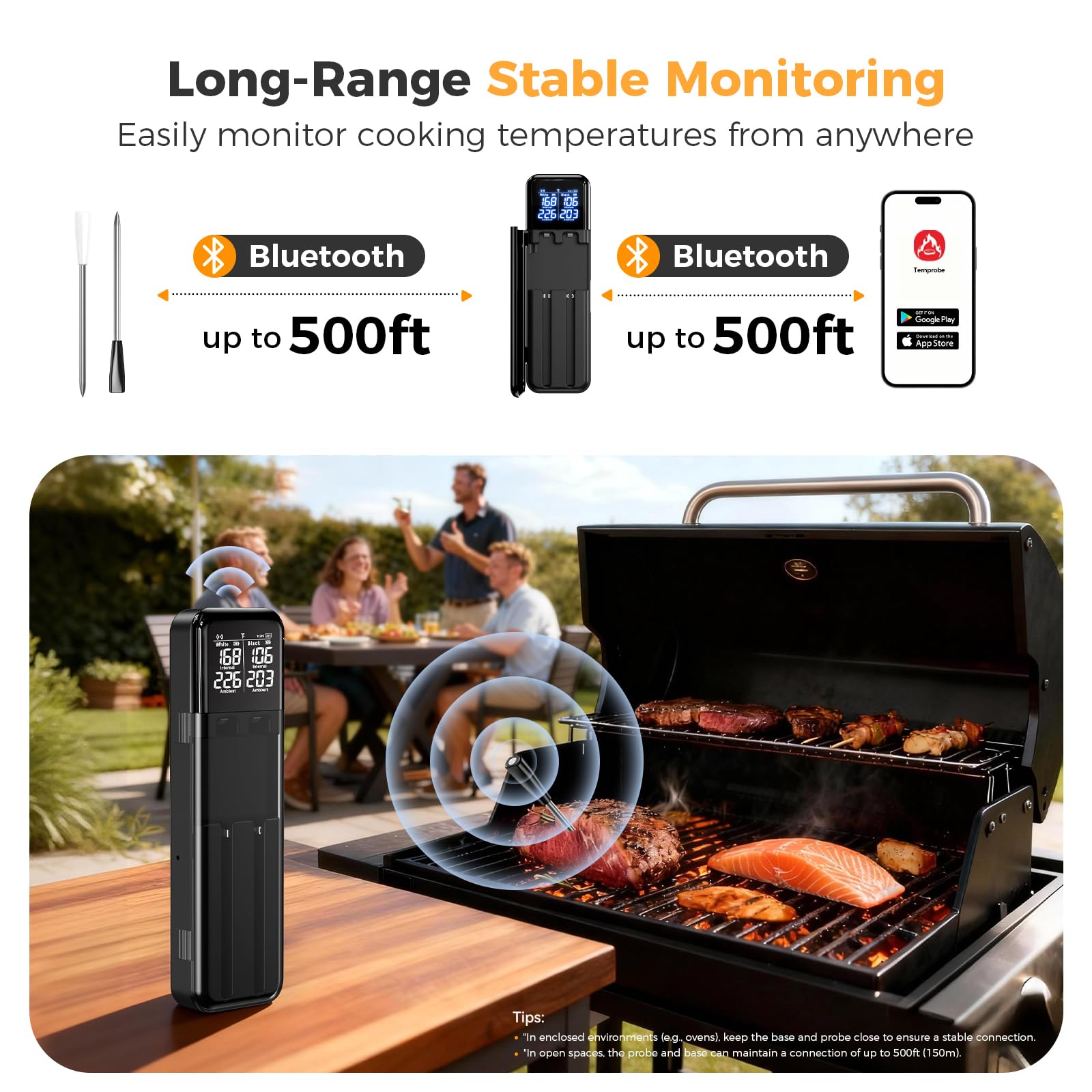 SMNQIUA dual-sensors-probe delivers precise internal and ambient readings for optimized doneness