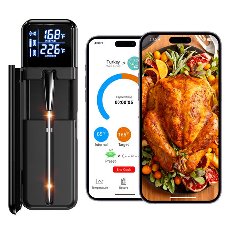 SMNQIUA smart wireless meat thermometer in use, real-time monitoring from kitchen