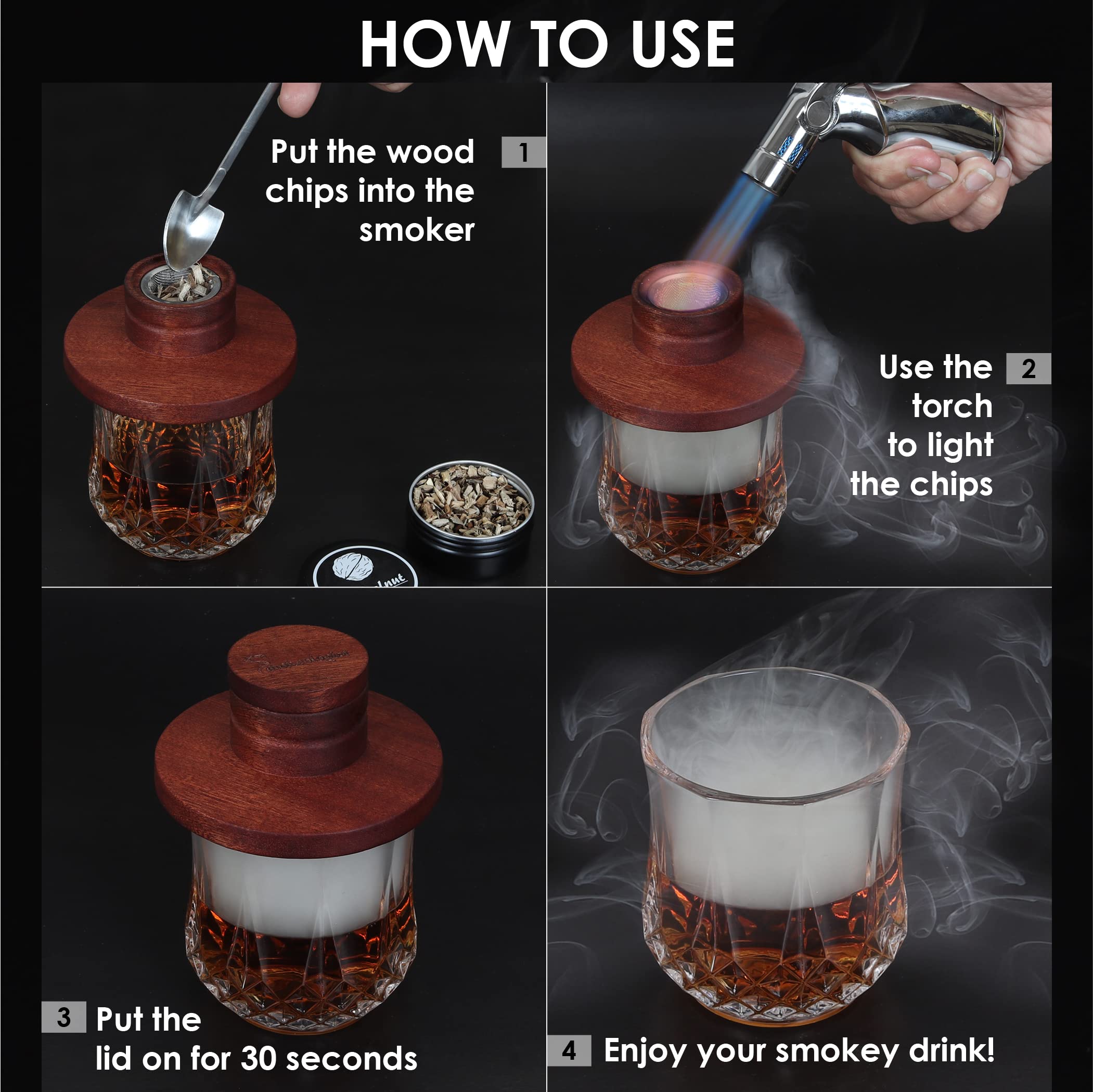 Smokeologist eight wood flavor chips highlighting flavor variety for drinks.