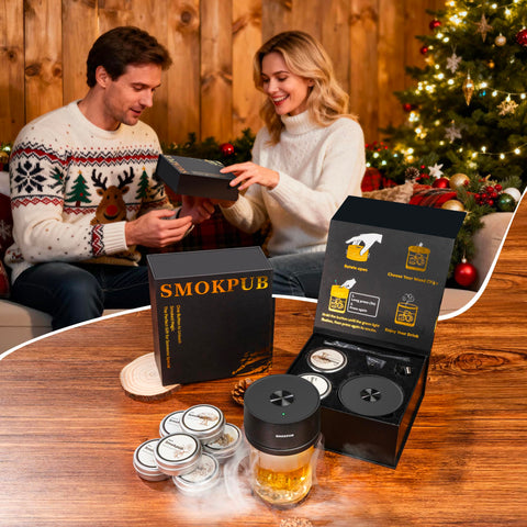 Smokpub wood chip set includes oak, apple, hickory, cherry, pear, and beech for rich aroma.