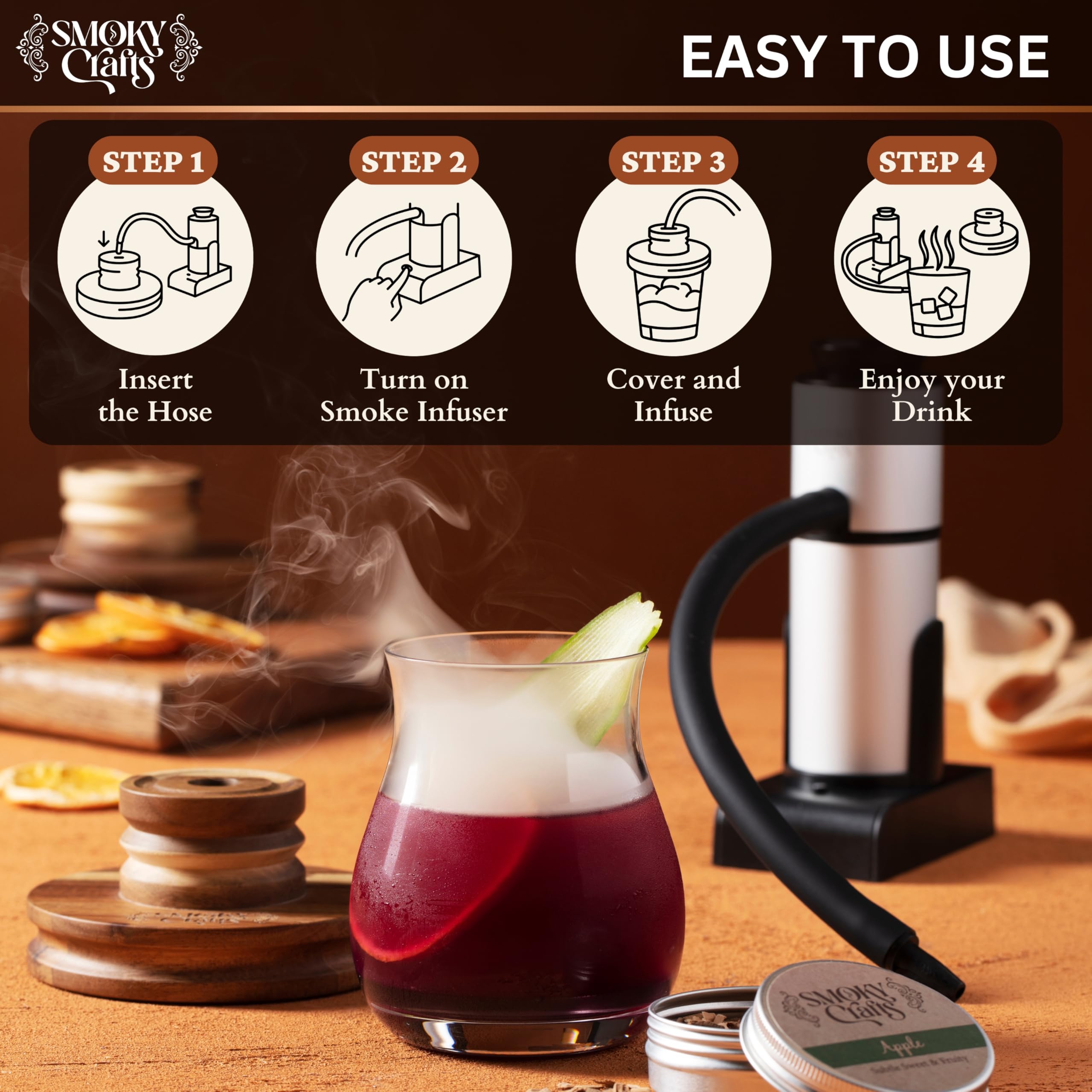 Smoky Crafts nozzle and XL hose facilitate smooth, controlled smoke flow.