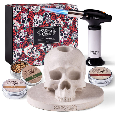 Smoky Crafts skull smoker infusion adding dramatic smoked aroma to cocktails.