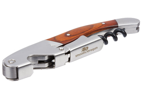 Smooth Dragon stainless steel corkscrew three-in-one for quick bottle service.