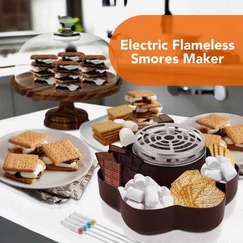 SMORES six-compartment trays organize toppings for perfect s'mores.
