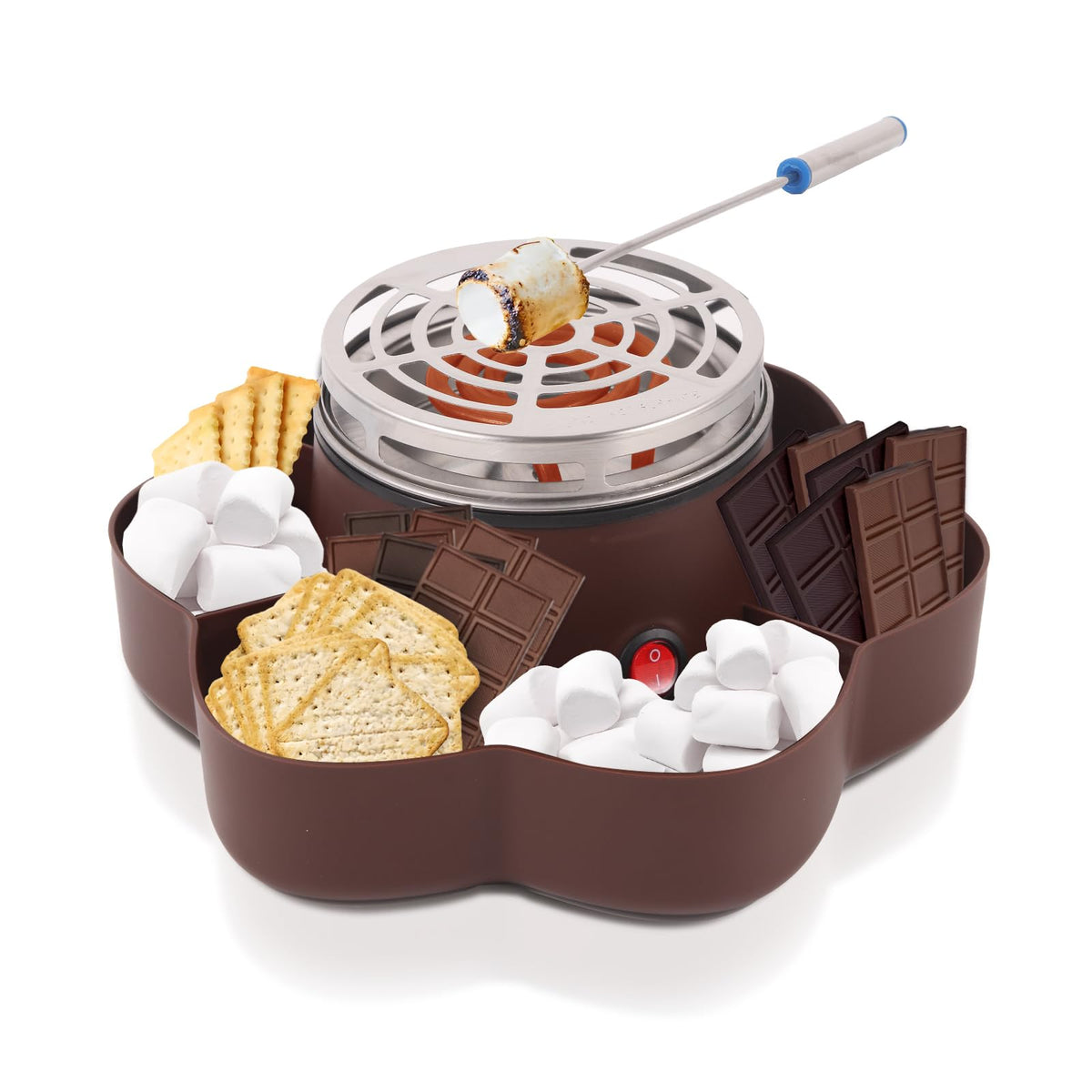 SMORES electric s'mores maker on a table for quick indoor dessert.