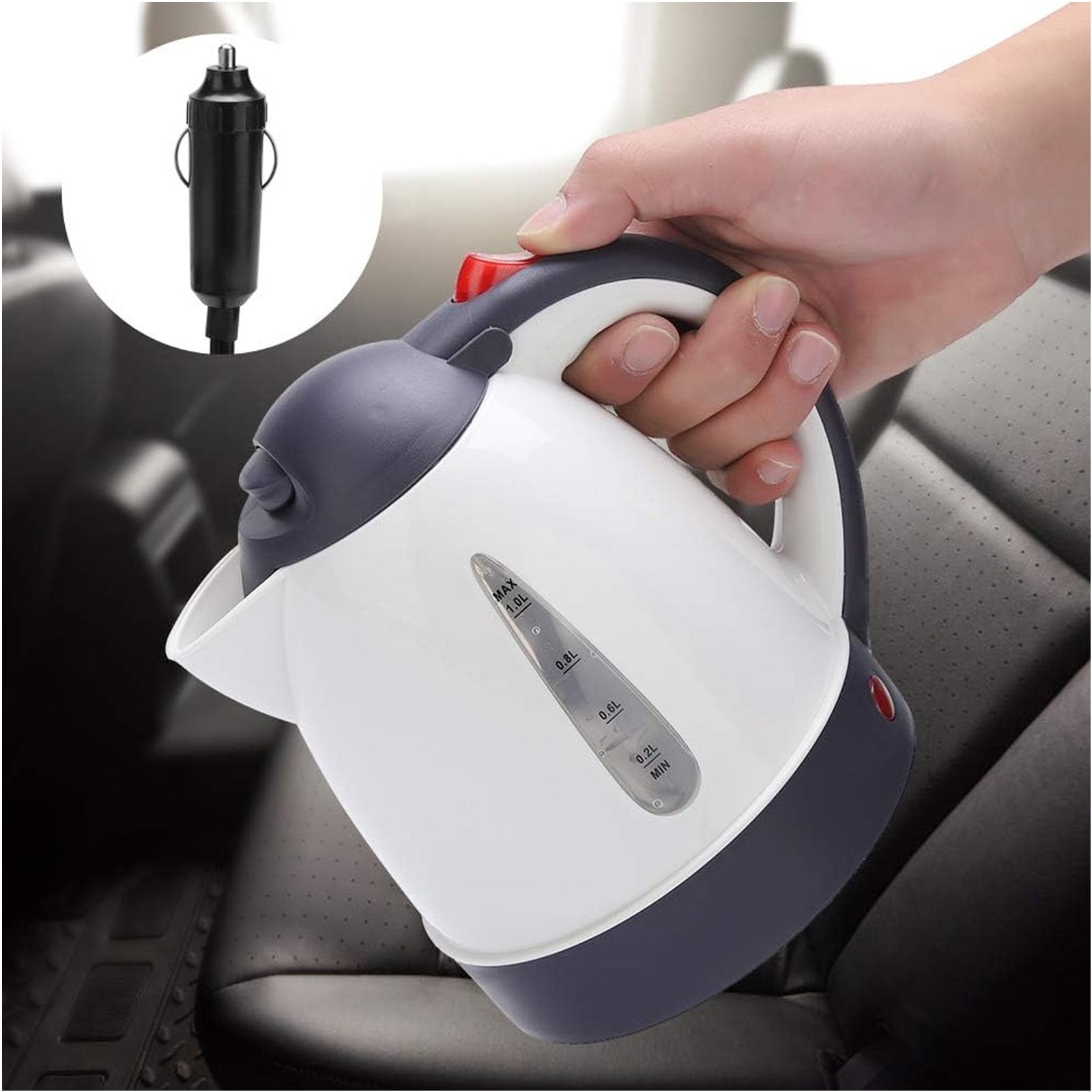 Smowfes 12V car kettle boiling water for tea or coffee on the go.