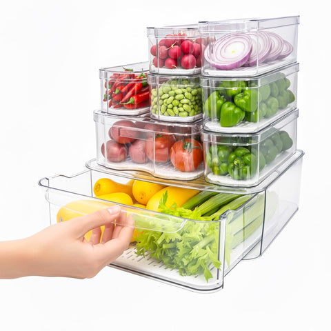 SMRCAD 8-pack pull-out drawer fridge organizers keep items accessible and neat.