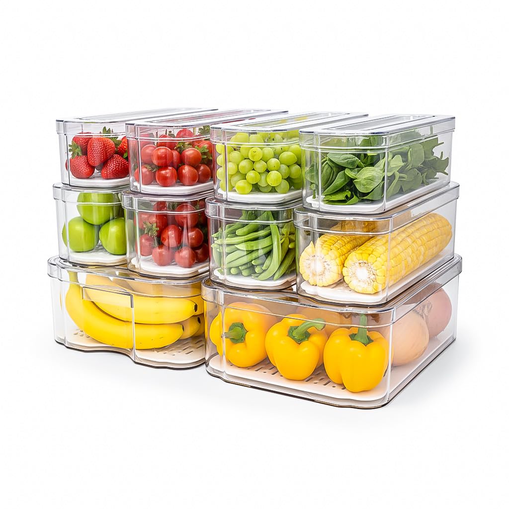 SMRCAD fridge organizers 6-pack overview with clear lids for easy fridge storage.