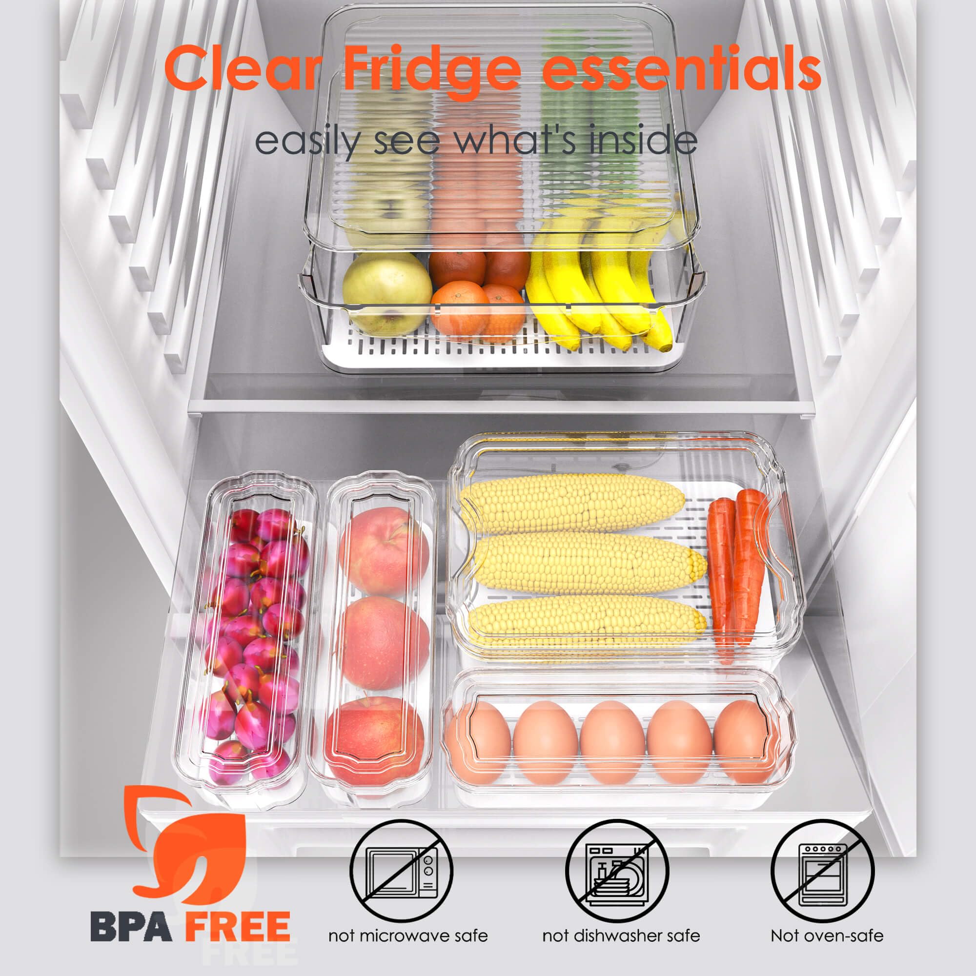 SMRCAD clear bin showing contents for quick fridge and pantry visibility.