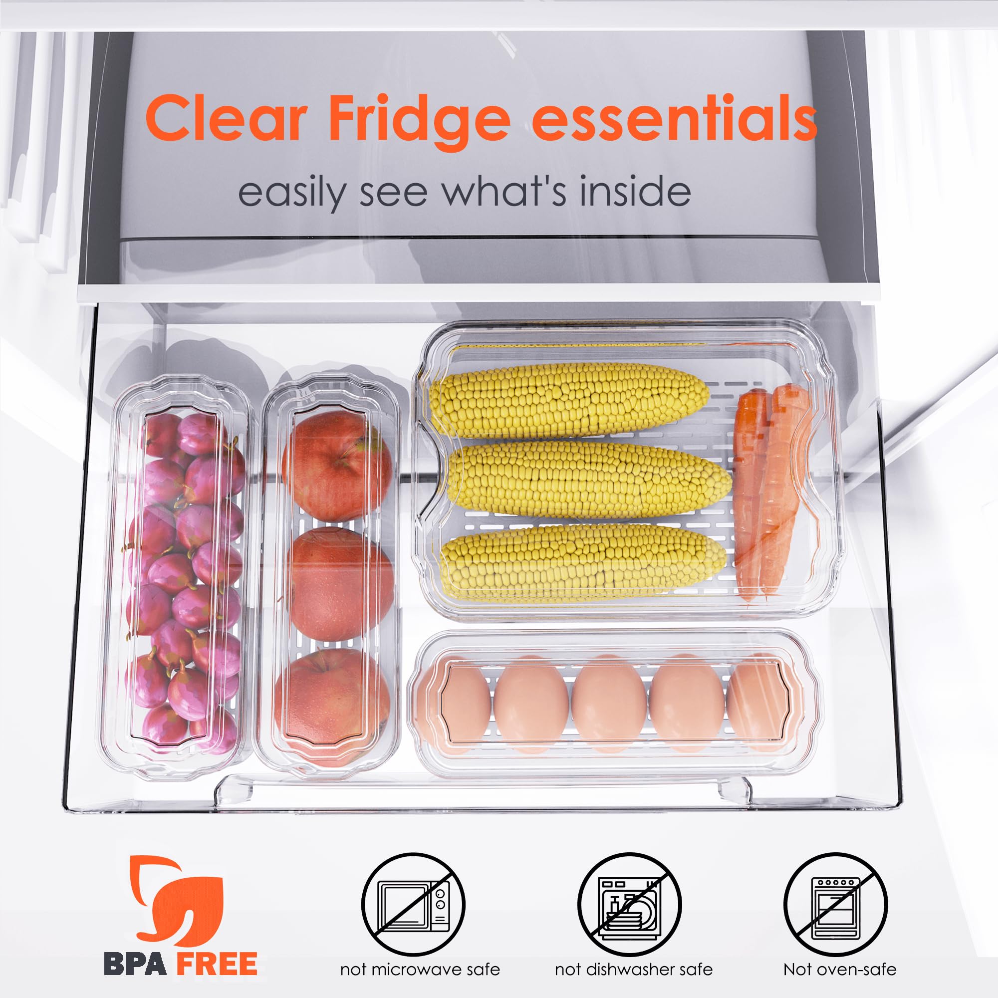 SMRCAD fridge organizers with clear lids demonstrate space-saving stackability.