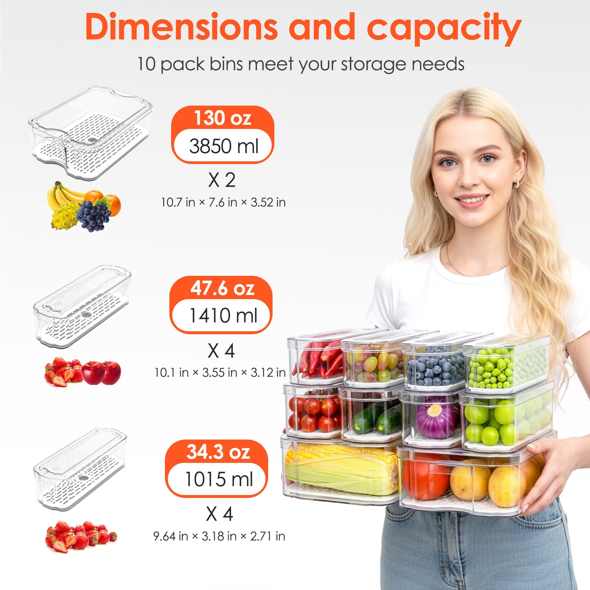 SMRCAD fridge organizers drain tray keeps produce elevated and fresh.