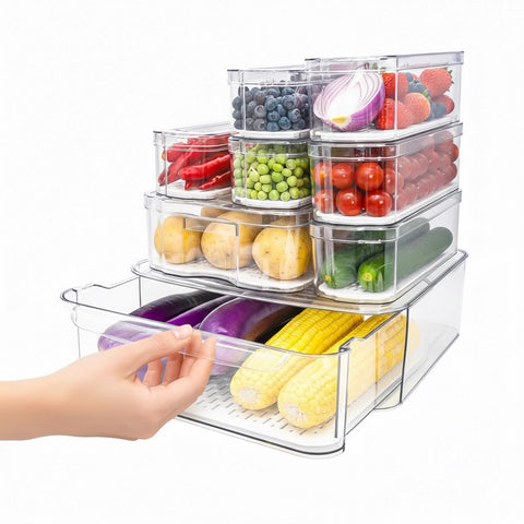 SMRCAD fridge organizers with pull-out drawer for easy access and space saving.