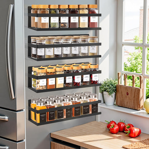 SMRCAD magnetic spice rack on fridge side for quick access to spices.
