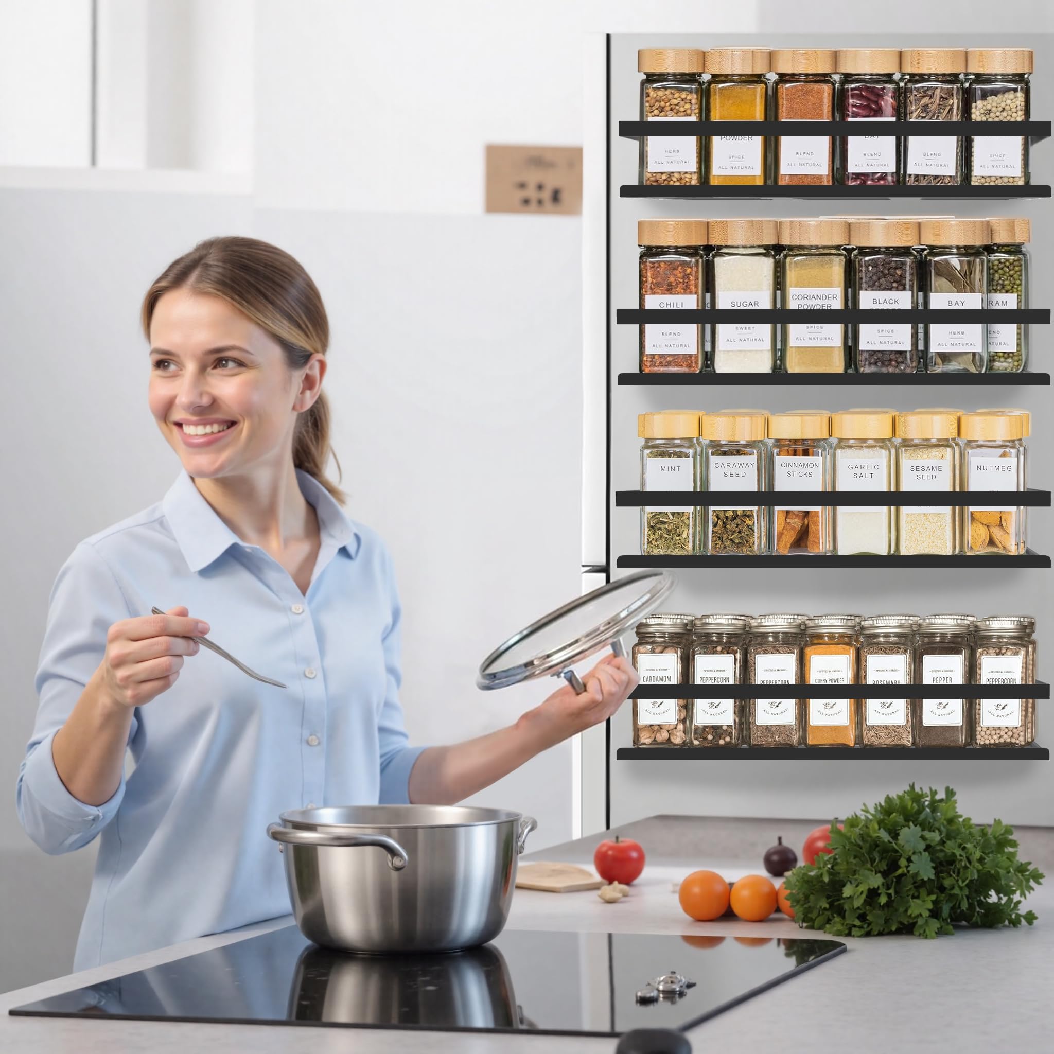 SMRCAD four-pack arranged on fridge for organized cooking setup.