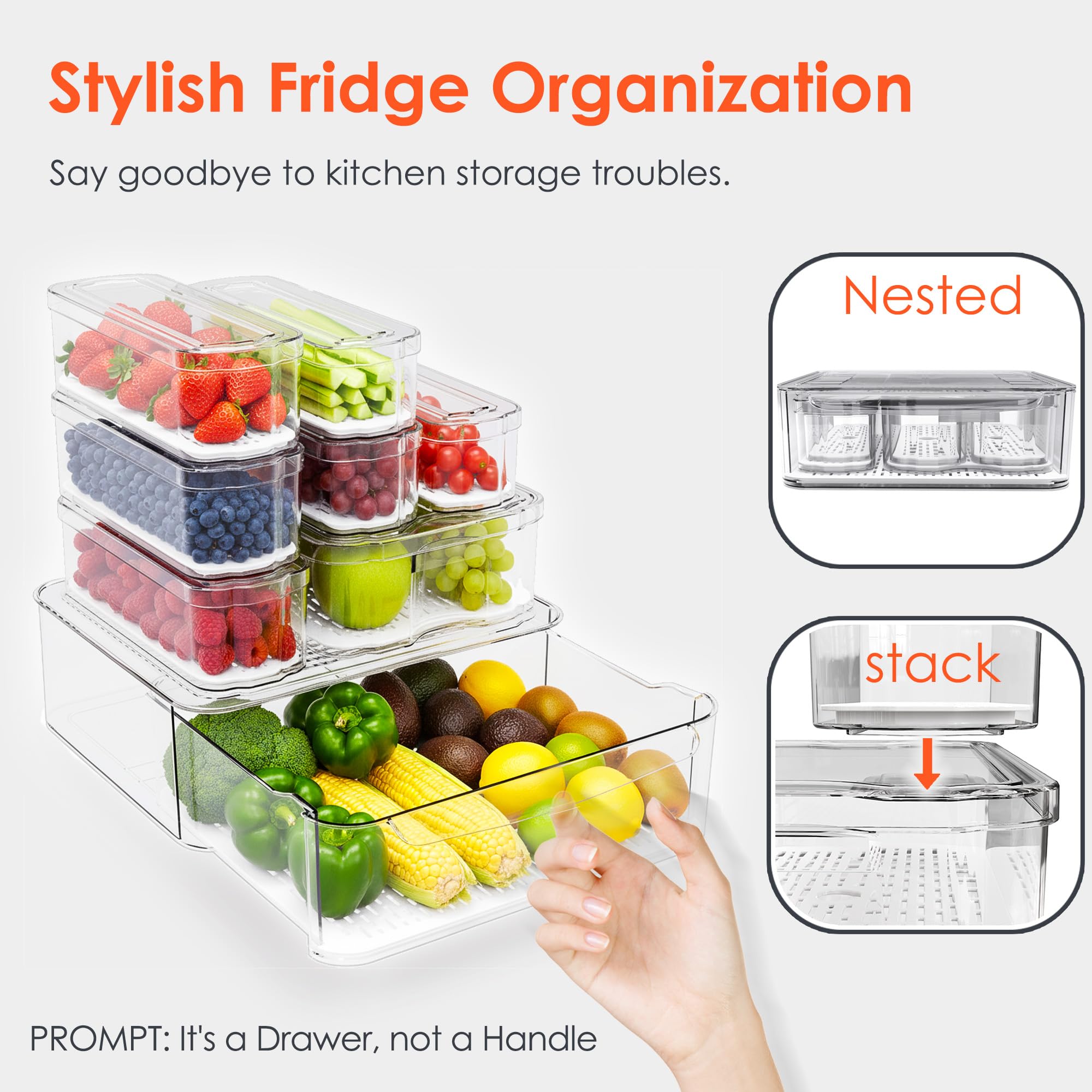 SMRCAD stackable storage bins maximize fridge space and order.