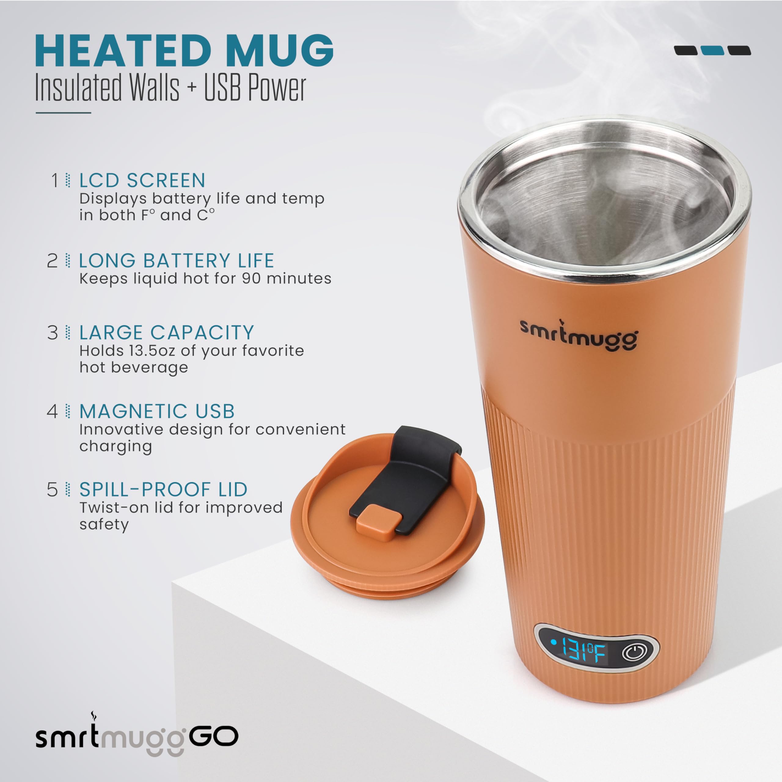 SmrtMugg GO mug heat zone maintains consistent warmth during use