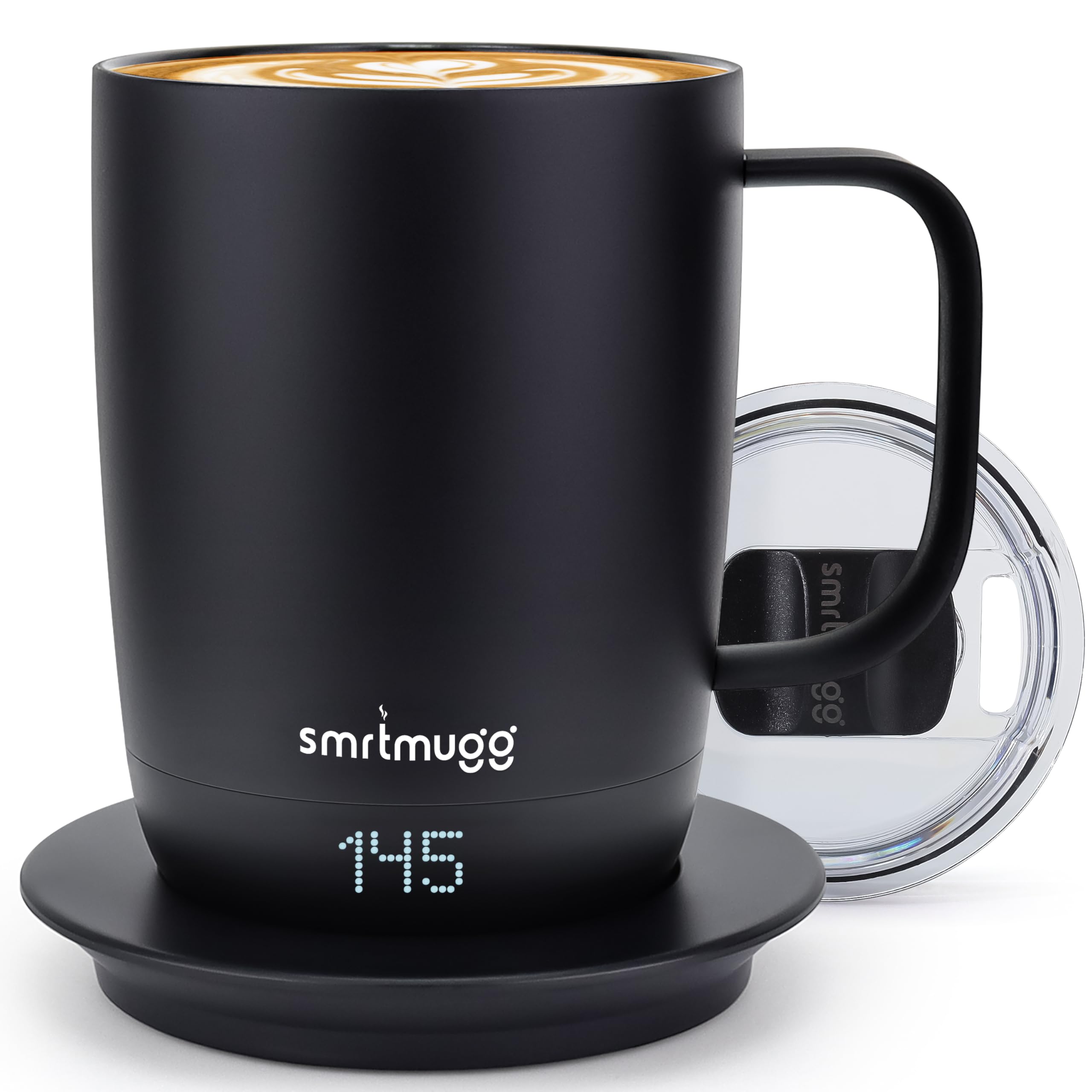 SmrtMugg Pro lid with magnetic slider offers effortless one-handed access to hot coffee.