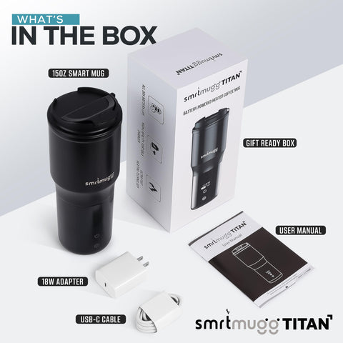 SmrtMugg TITAN black mug suits home or travel.
