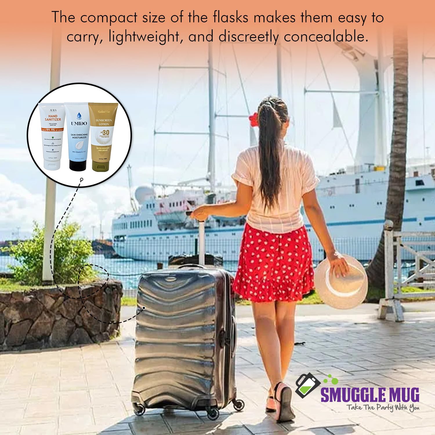 Smuggle Mug Lotion Flasks with secure lid seals to prevent leaks.