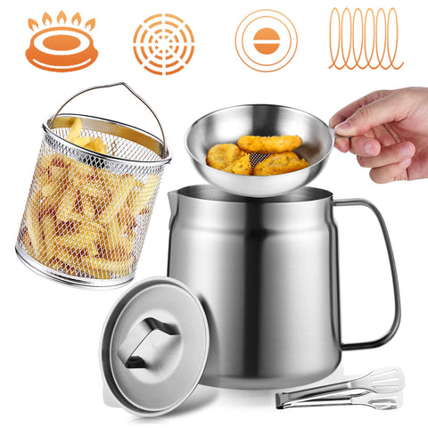 Smwmwon 68oz oil filter pot top view showcases durable 304 stainless steel for long-lasting use.