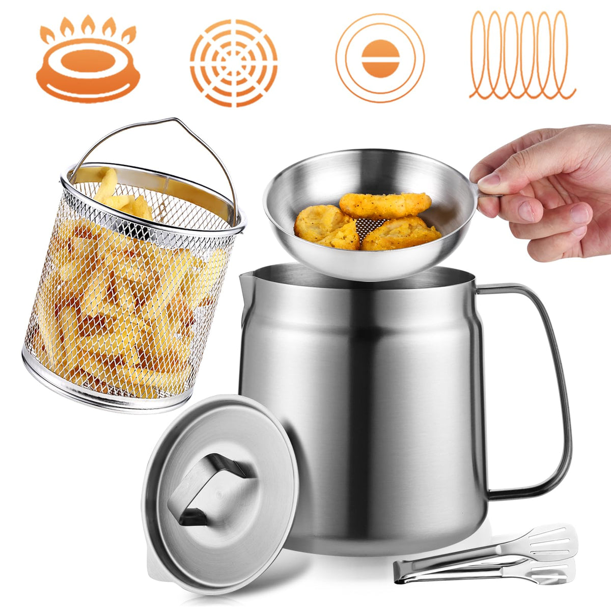 Smwmwon deep fryer pot with basket ideal for home frying and camping.