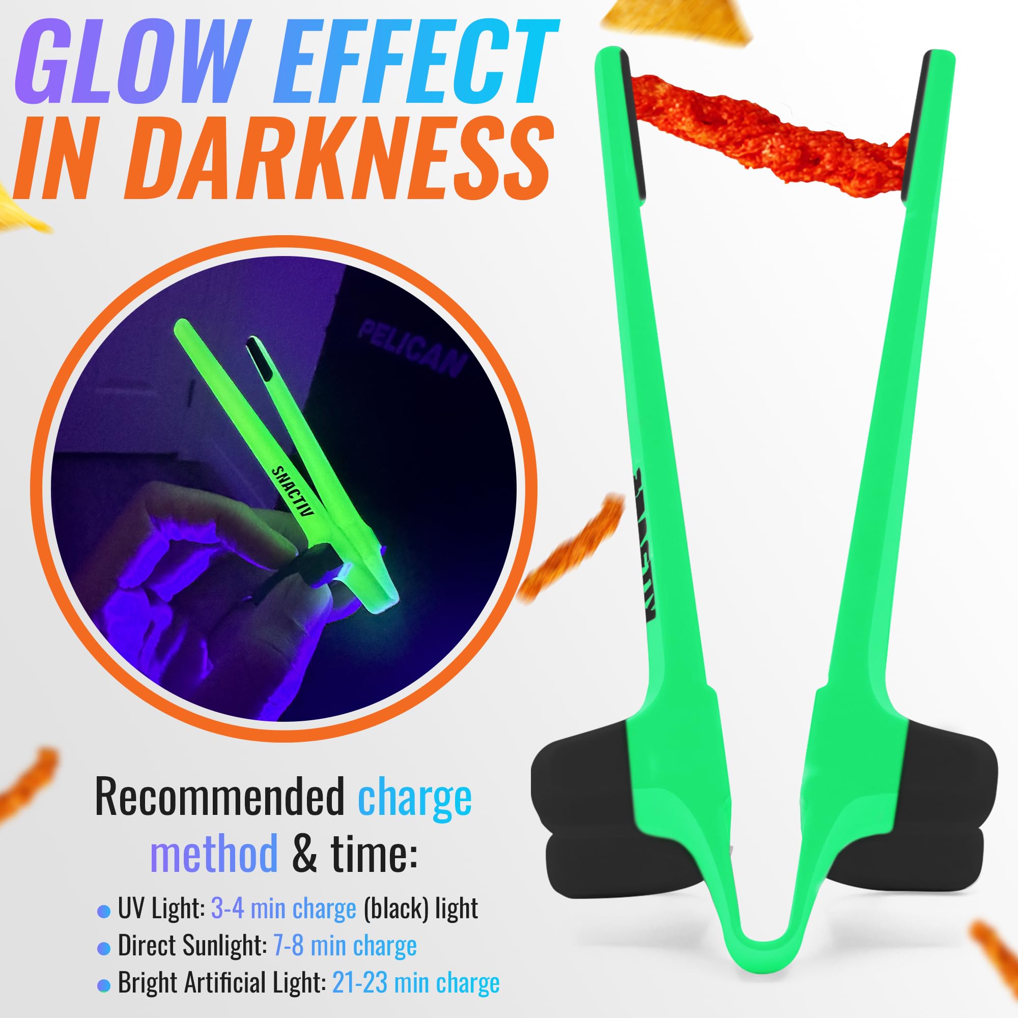 SNACTIV Pro night mode glows in the dark for easy late-session snacking